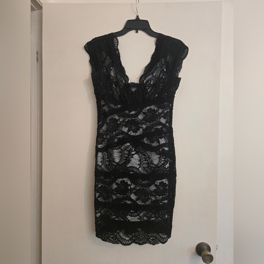 Nicole Miller Elegant Black Lace Dress.